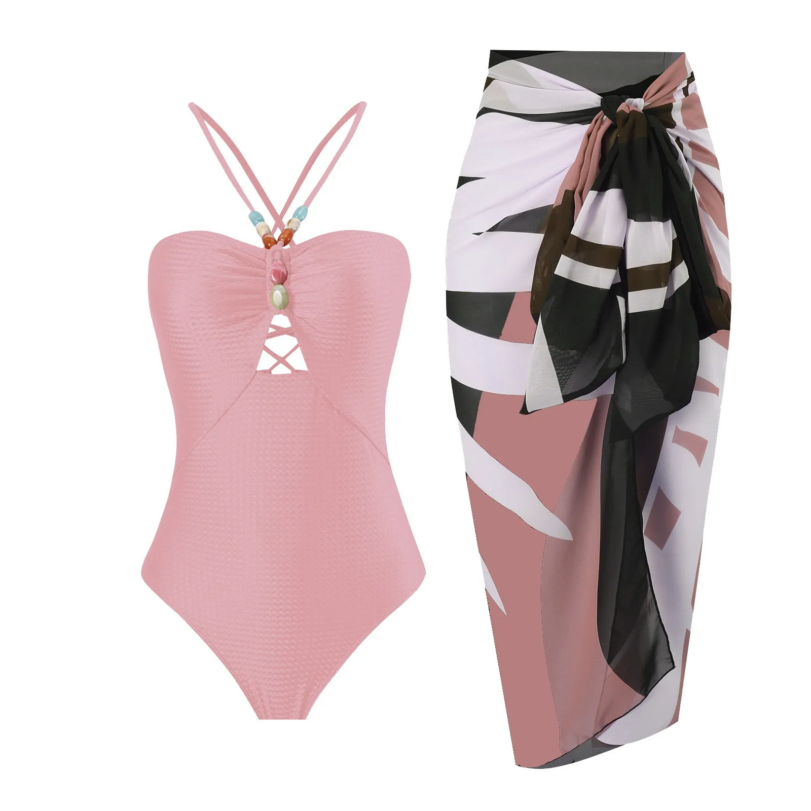 

Women's Sexy Slim Fit Two-Piece With Printed Swimsuit Long Skirt Set купальники женские 수영복 여자 Traje baño mujer Biquínis