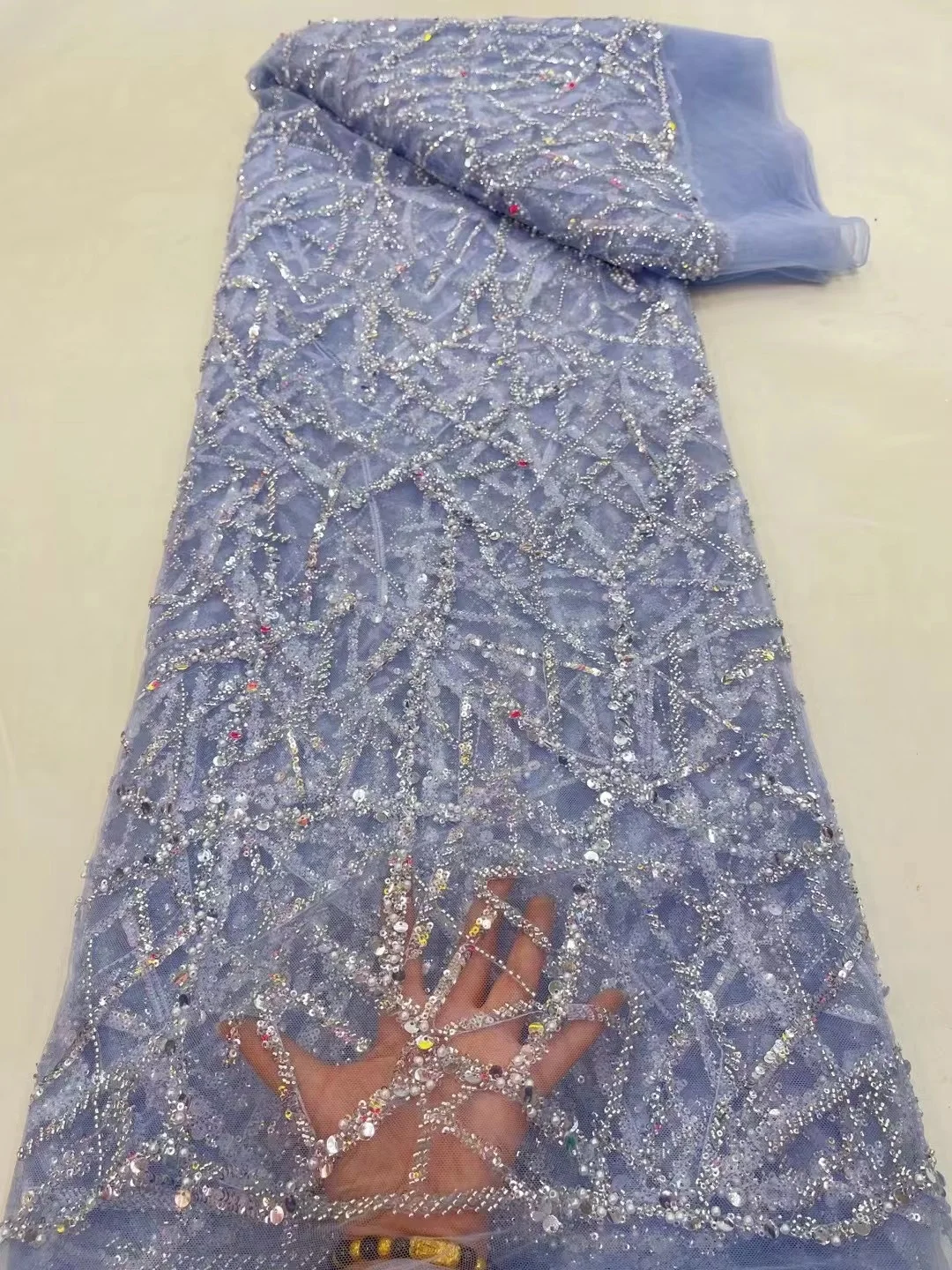 

Роскошная африканская кружевная ткань с жемчугом и блестками, вышитая Тюлевая Ткань для шитья свадебного платья, французская сетчатая ткань, 5 ярдов