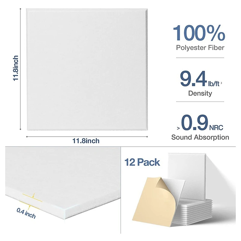Self-Adhesive Acoustic Panels 36 Pack,12 X 12 X 0.4 Inch Sound Proof Padding,Sound Absorbing Panel For Home ,White
Self-Adhesive Acoustic Panels 36 Pack,12 X 12 X 0.4 Inch Sound Proof Padding,Sound Absorbing Panel For Home ,White