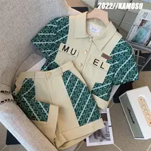 Women Shorts Two Piece Set Short Sleeve Turn-down Collar Shirts High Waist Shorts New Retro Splicing Casual 2 Pecs For Office Women Shorts Two Piece Set Short Sleeve Turn-down Collar Shirts High Waist Shorts New Retro Splicing Casual 2 Pecs For Office