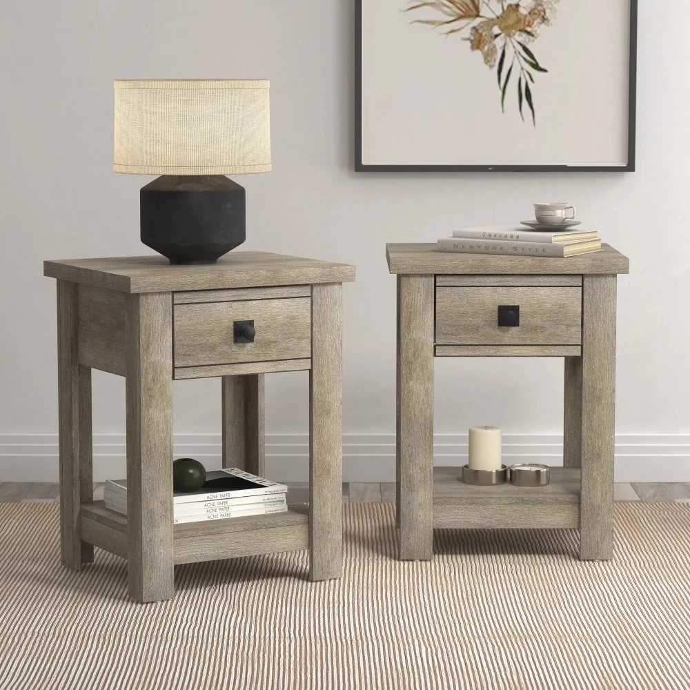 

Addison Farmhouse 1 Drawer Nightstand Furniture Set of 2 Bedside Tables Driftwood Gray Freight Free Night Stands Nightstands