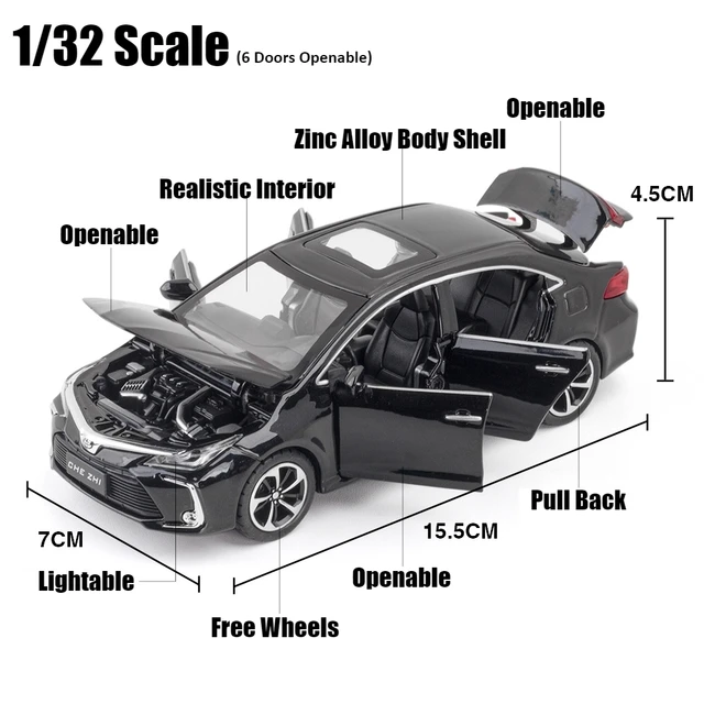 Toyota CorTrustHybrid-Voiture jouet pour enfants, alliage moulé sous pression, modèle l'inventaire en métal, nervure arrière, collection son et lumière, cadeau pour enfant, 1/32 2