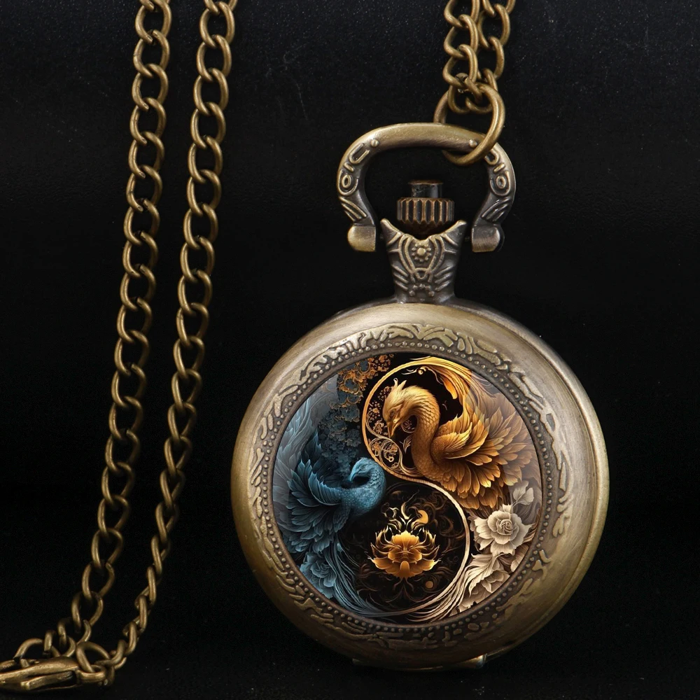 

Mysterious Retro Phoenix Bronze Vintage Quartz Pocket Watch for Women Men Necklace, Unique Pendant Clock Watch Gift Accessories