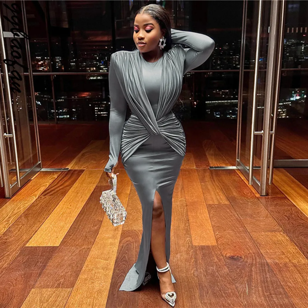 Ggbaofan Sexy O-Neck Ruched Slit Maxi Dress Night Outfits For Women Twist Elegant Party Winter Long Sleeve Dresses Clubwear
Ggbaofan Sexy O-Neck Ruched Slit Maxi Dress Night Outfits For Women Twist Elegant Party Winter Long Sleeve Dresses Clubwear