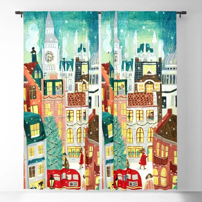 

London City Lights In The Snow Blackout Curtains 3D Print Window Curtains For Bedroom Living Room Decor Window Treatments