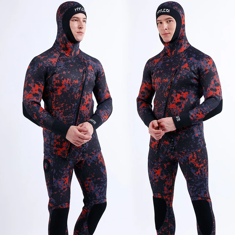 

Hooded Camouflage 5MM Two-piece Neoprene Wetsuit For Scuba Diving Swimming Underwater Hunting Wetsuit Keeps Warm And Cold