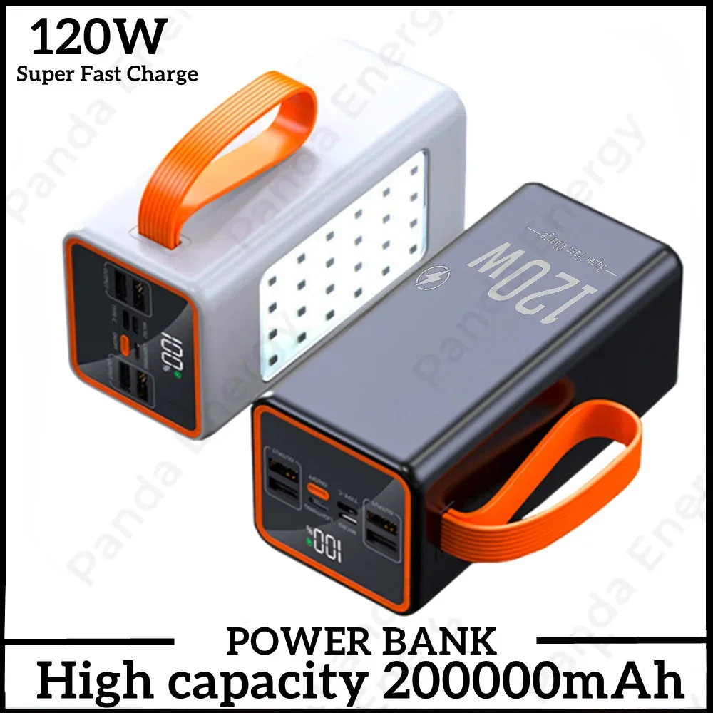 

120W 200000mAh portable charger LED with flashlight digital display Powerbank 200000 mAh external battery for iPhone Xiaomi