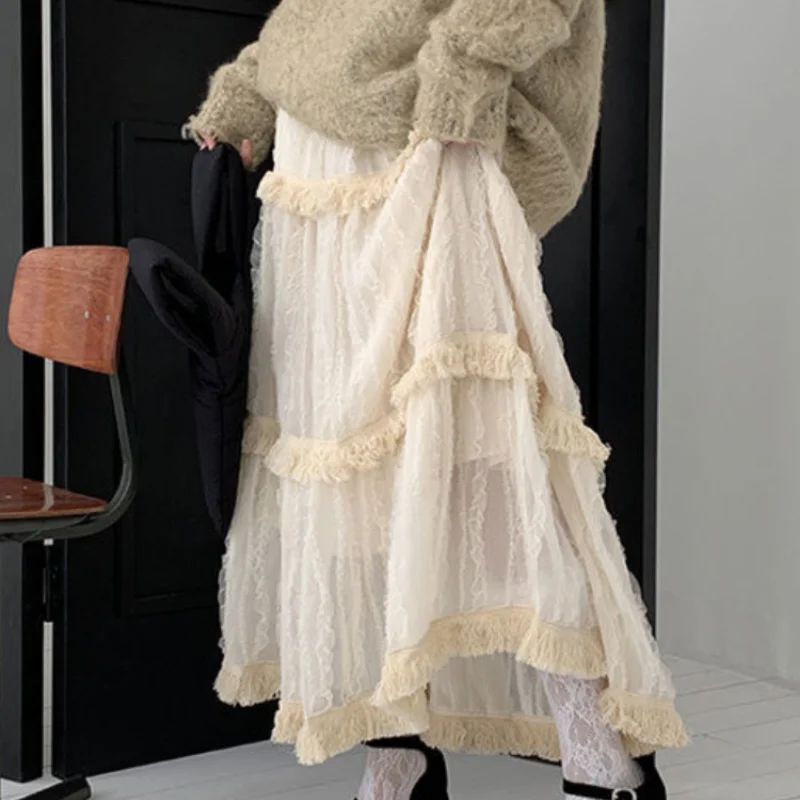 Korean Lace Long Skirt Women Vintage Cute High Waist Loose Fairycore Tassel Patchwork A-Line Midi Skirt Mori Girl Autumn
Korean Lace Long Skirt Women Vintage Cute High Waist Loose Fairycore Tassel Patchwork A-Line Midi Skirt Mori Girl Autumn