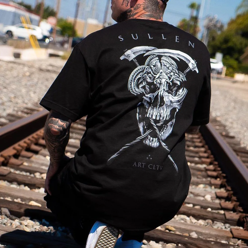 2023 New Cotton Men's T-shirt Sickle Skull Devil Smile Print Retro Men's Large Size Tops Harajuku Street American Hip-hop Rock
2023 New Cotton Men's T-shirt Sickle Skull Devil Smile Print Retro Men's Large Size Tops Harajuku Street American Hip-hop Rock