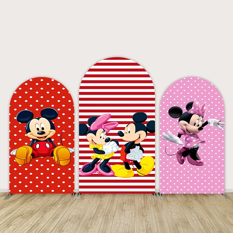 

Minnie Mickey Mouse Arched Wall Chiara Backdrop for Kid Birthday Party Decoration Supplies Red Polka Dots baby Shower Background