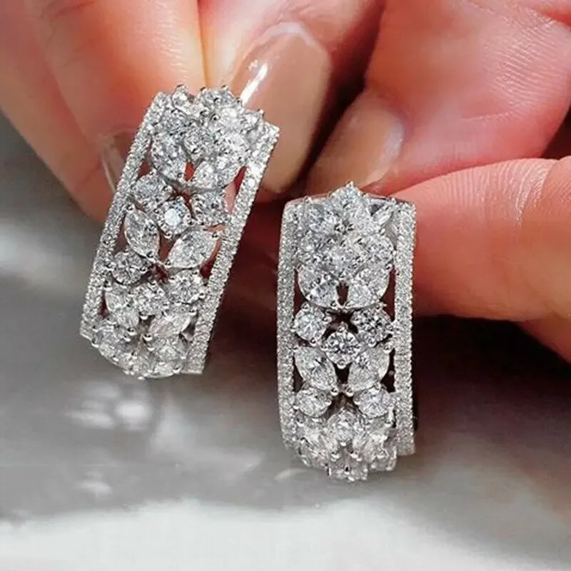 

New Geometric Long Stud Earrings for Women Full Paved Brilliant Cubic Zirconia Stone Fashion Wedding Engagement Jewelry Newly