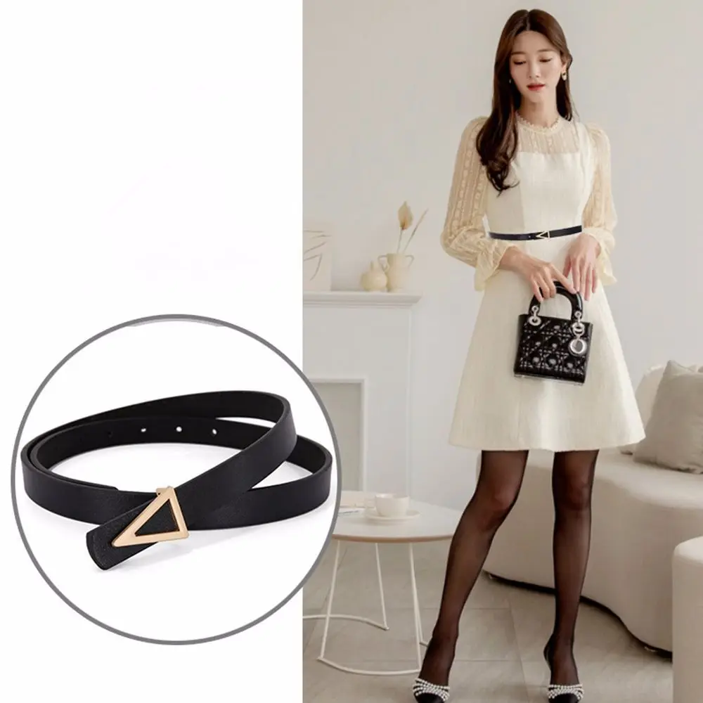 

Vintage Korean Female Unisex Male Triangle waistband Width Belt accessories PU leather belt