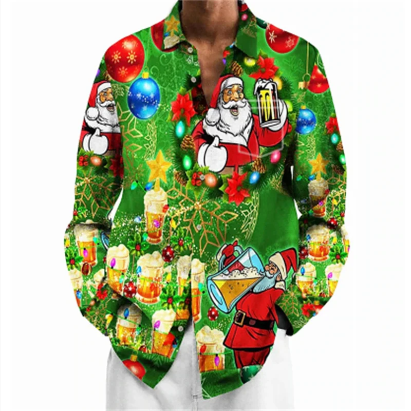3d Men's Santa Print Men's Button Lapel Shirt Men's Long Sleeve Top New Year Holiday Party Shirt Christmas Themed Men's Shirt
3d Men's Santa Print Men's Button Lapel Shirt Men's Long Sleeve Top New Year Holiday Party Shirt Christmas Themed Men's Shirt
