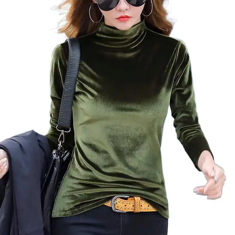

Зимняя бархатная водолазка, Женская Повседневная элегантная однотонная Осенняя футболка, модная весенняя рубашка 2024 с длинным рукавом, офисный женский топ