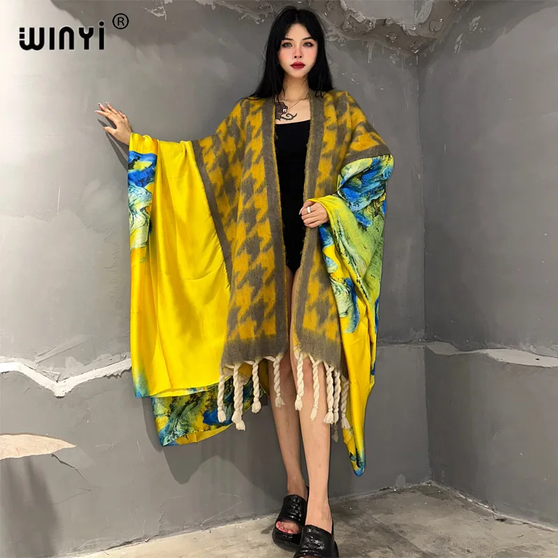 

WINYI new winter coat Africa fashion cloak Women High Quality poncho tassels Luxury Loose OverCoat Thick Warm Female maxi jacket