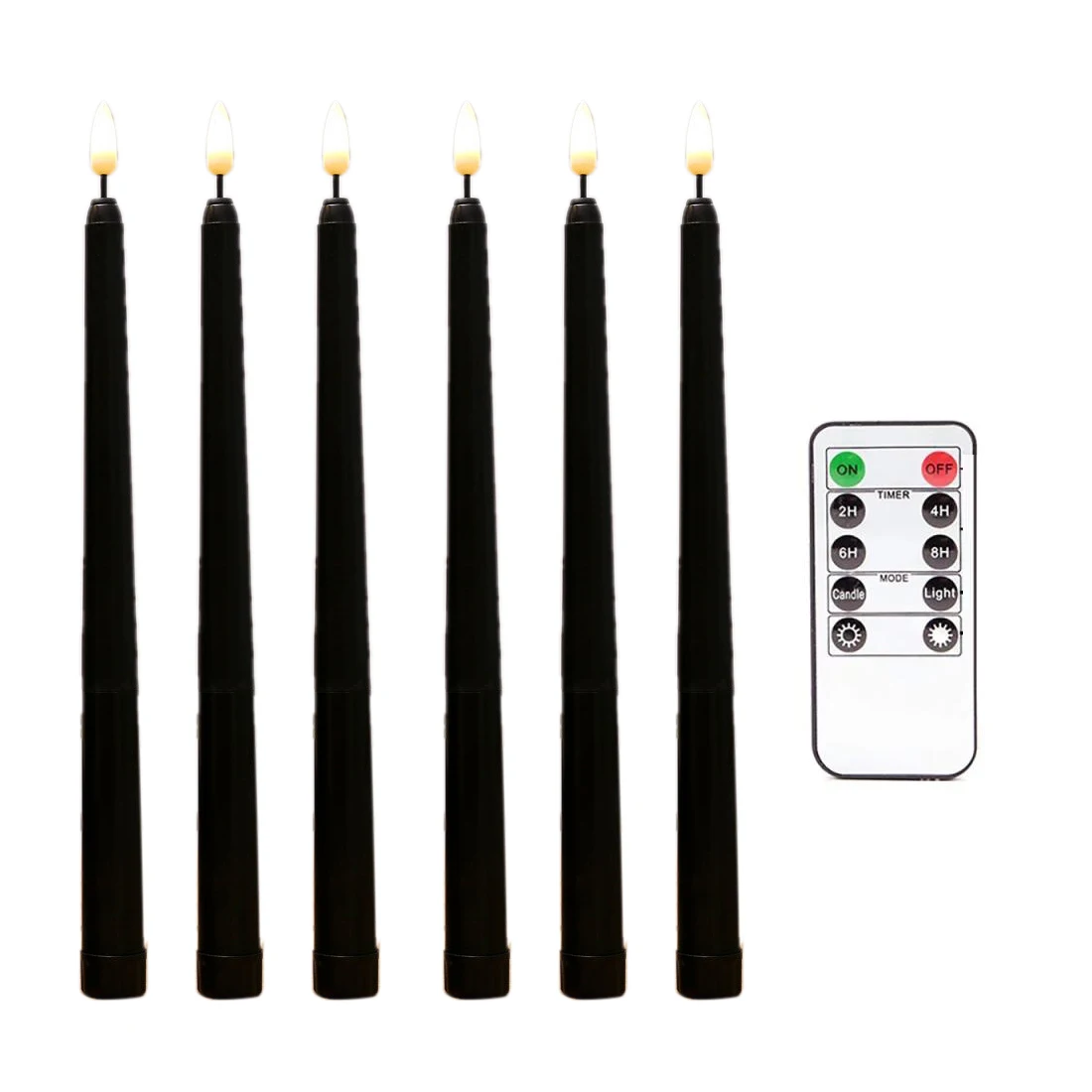 

6 шт. беспламенные черные конусные свечи мерцающие с 10-клавишным дистанционным таймером, работающие от батареек