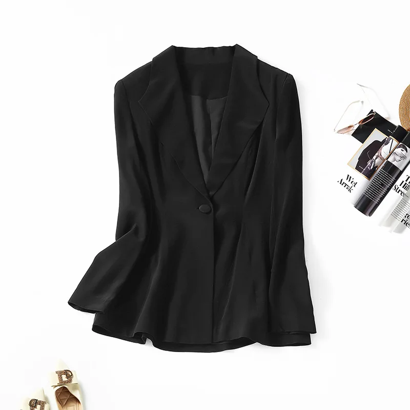 100% Mulberry Silk Elegant Black Jackets and Coat for Women Summer Autumn Fashionable Office Lady Long Sleeve Womens Blazer Zm
100% Mulberry Silk Elegant Black Jackets and Coat for Women Summer Autumn Fashionable Office Lady Long Sleeve Womens Blazer Zm