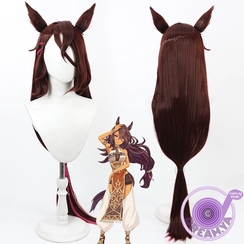 

Rigantona Cosplay Wig Uma Musume Pretty Derby Brown 100cm Heat Resistant Synthetic Hair Halloween Role Play + Free Wig Cap