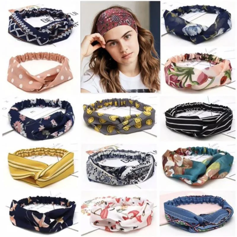 

2020 Fashion Women Girls Bohemian Hair Bands Print Headbands Vintage Cross Turban Bandage Bandanas HairBands Hair Accessories