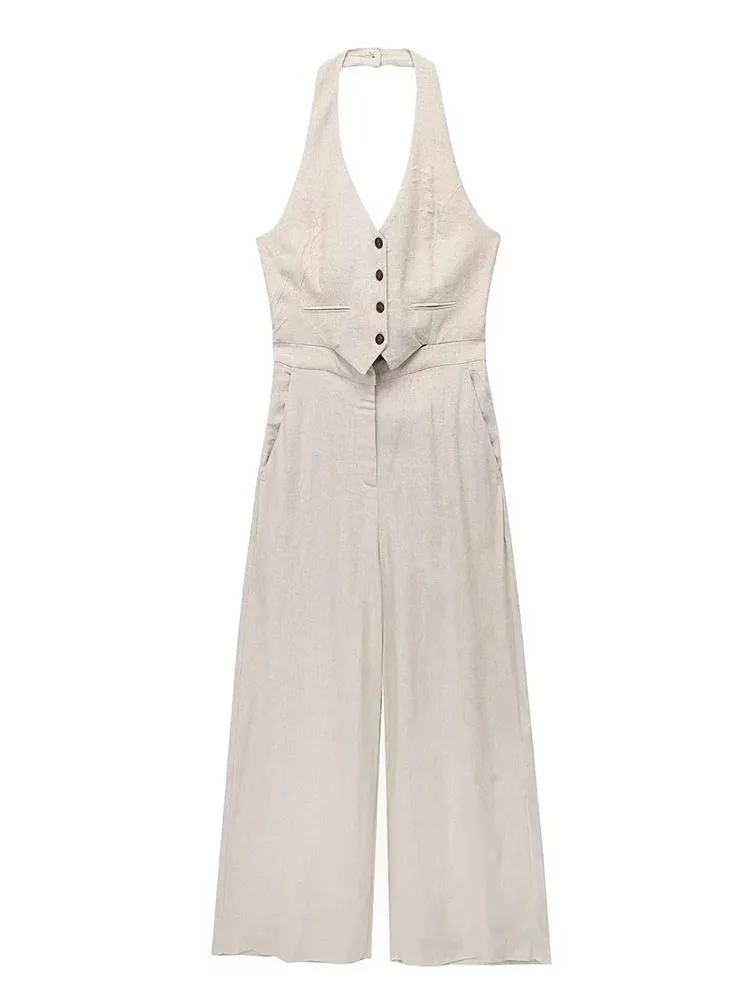 TRAF 2023 High Street Women Solid Jumpsuit Summer New Pocket Drcoration Office Ladies Halterneck Wide-Leg Design Casual Jumpsuit
TRAF 2023 High Street Women Solid Jumpsuit Summer New Pocket Drcoration Office Ladies Halterneck Wide-Leg Design Casual Jumpsuit