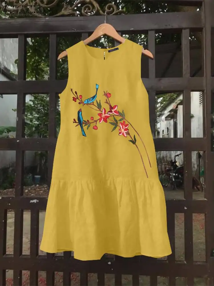 

Платье ZANZEA женское с цветочным принтом, Модный повседневный пляжный короткий сарафан без рукавов в богемном стиле, с оборками на подоле, на лето