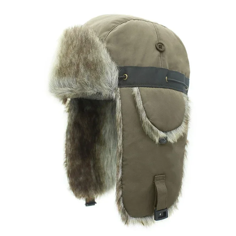 

Thicken Bomber Hats Women Men Ear Protection Fur Cap Trapper Russian Hat Outdoor Ski Windproof Earflap Lei Feng Caps Winter Warm