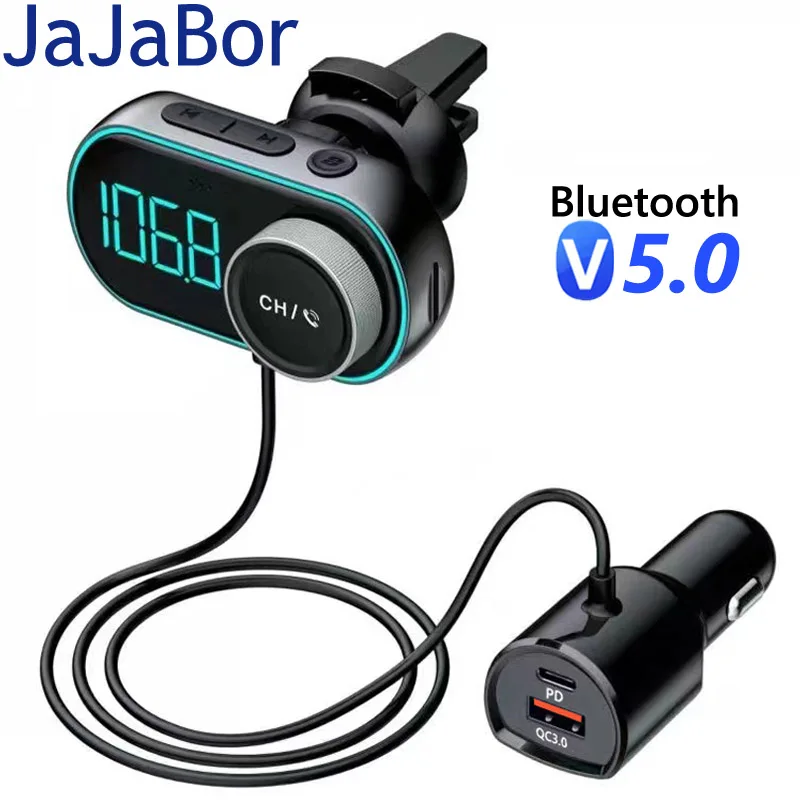 

JaJaBor FM Transmitter USB QC3.0 PD Fast Charging 3.5mm AUX Receiver MP3 Player Handsfree Bluetooth 5.0 Car Kit FM Modulator