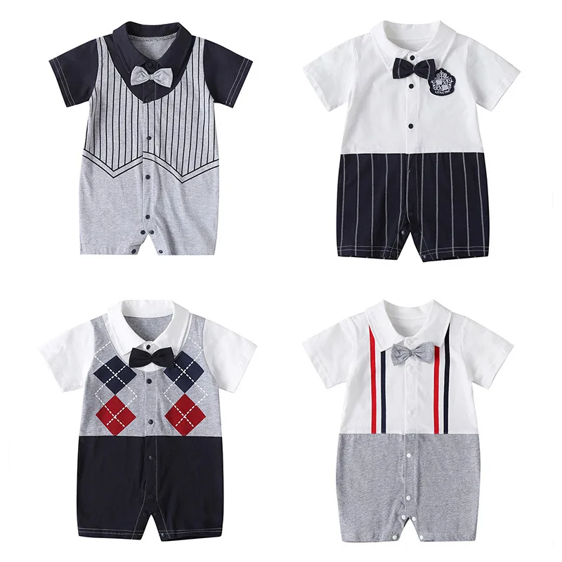 

Summer Baby Boys One-piece Collar Knot Gentleman Short Sleeve New Baby Climbing Clothes Out Wear