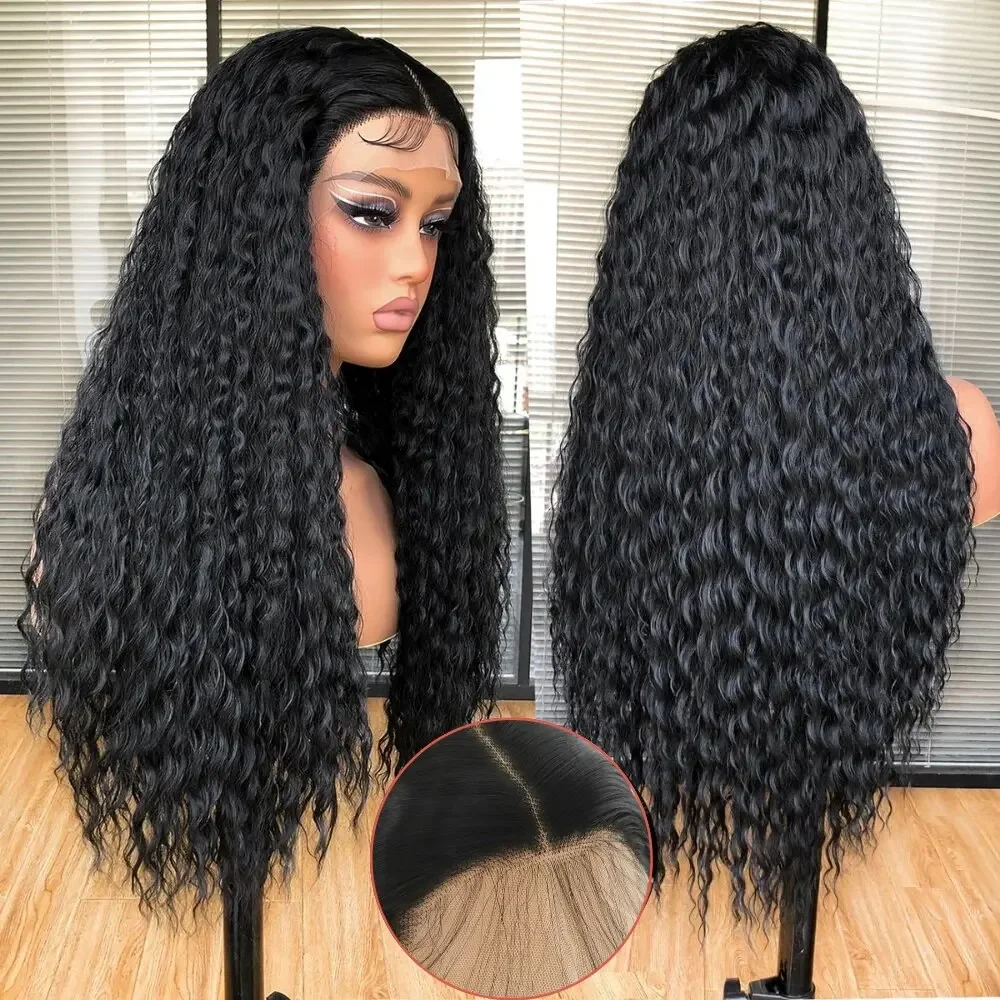 

Soft Middle Part Natural Black 26“Long 180Density Kinky Curly Lace Front Wig For Black Women Preplucked Glueless BabyHair Daily
