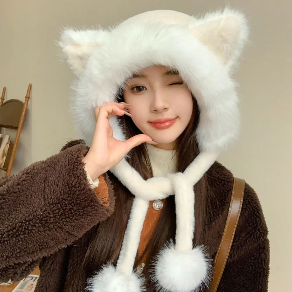 

Fashion Fox Ears Hat Velvet Woolen Lacing Winter Hat Cute Ear Protection Plush Hat Women