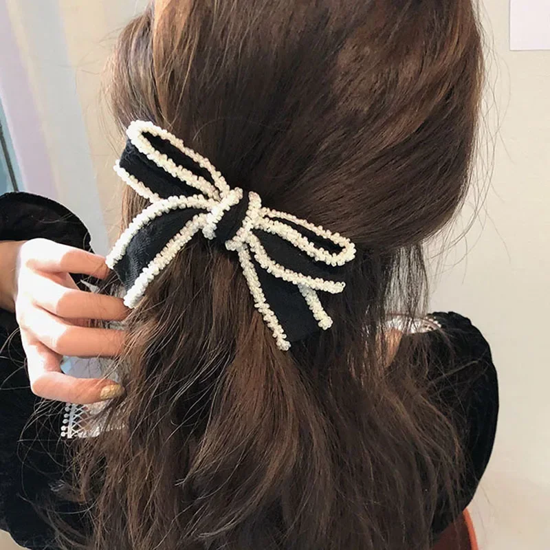 

Imitation Bowknot Hair Clips for Women Hairpins Top Head Hairpin Ponytail Barrettes Elegant Bows Hair Accessoires Headwear Black