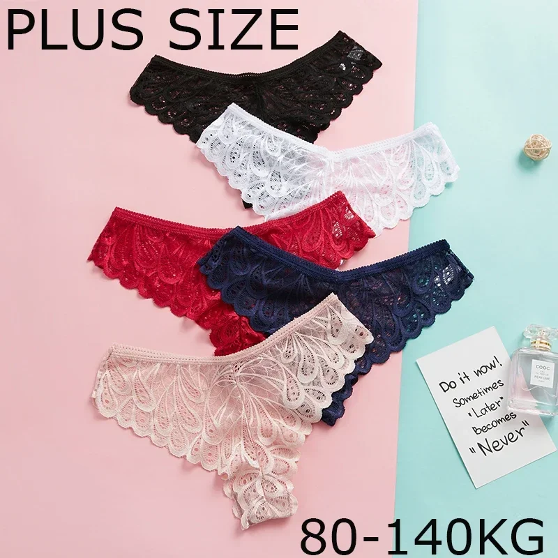 

3PCS 1XL-4XL Plus Size Sexy Lace Panties for Women Pretty Briefs Low Waist Women's Lingerie Transparent Underpants Thongs Large