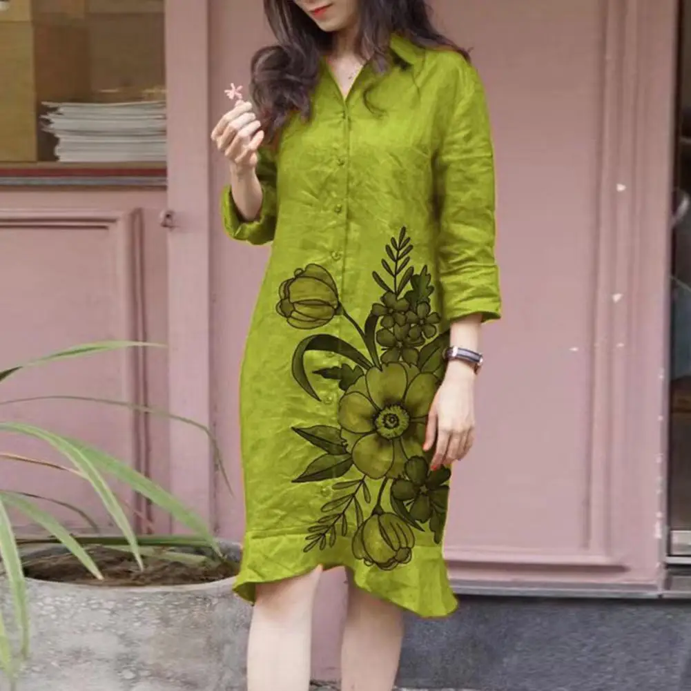 Women Lapel Midi Dress Women Floral Print Midi Dress Floral Print Ruffle Hem Shirt Dress for Women Knee Length Long Sleeve
Women Lapel Midi Dress Women Floral Print Midi Dress Floral Print Ruffle Hem Shirt Dress for Women Knee Length Long Sleeve