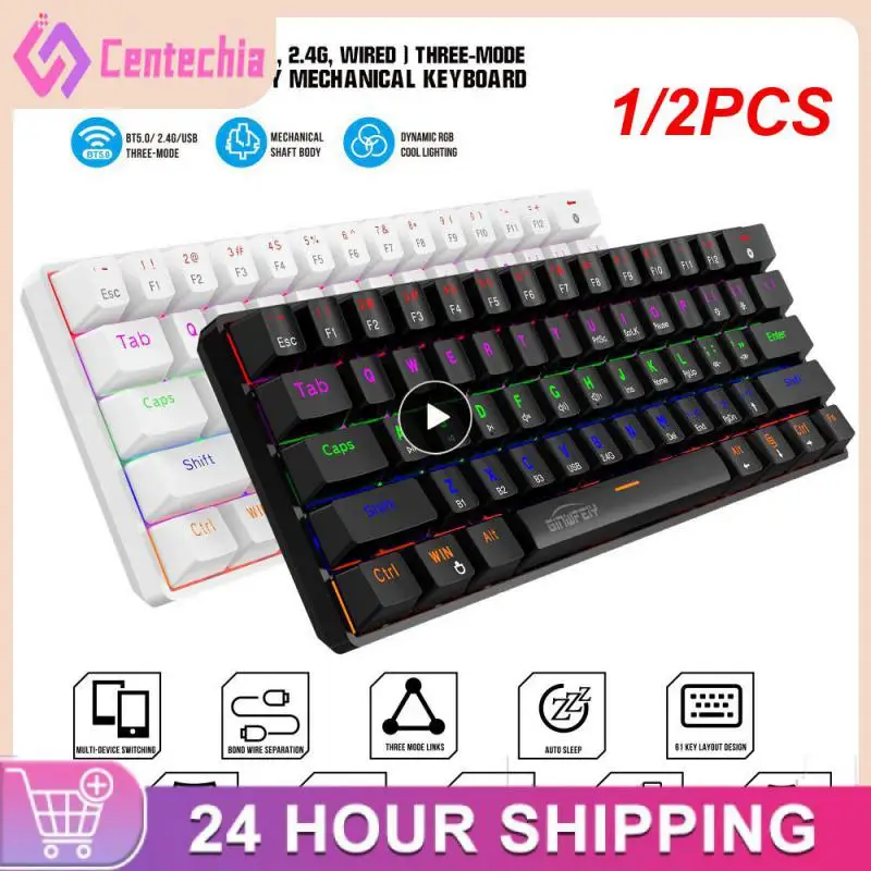 

1/2PCS Fizz K617 RGB USB Mini Mechanical Gaming Wired Keyboard Red Switch 61 Key Gamer for Computer PC Laptop detachable cable