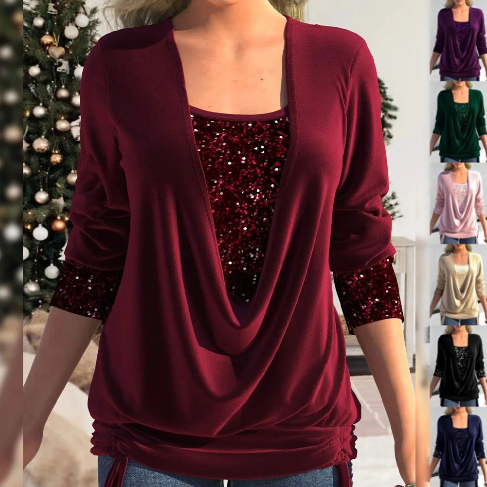 Fashion Women\\'s Shinny Sequins Blouse O Neck Solid Color Long Sleeve Lady Elegant Spring Party Tops Blouses Woman Clothing
Fashion Women\\'s Shinny Sequins Blouse O Neck Solid Color Long Sleeve Lady Elegant Spring Party Tops Blouses Woman Clothing