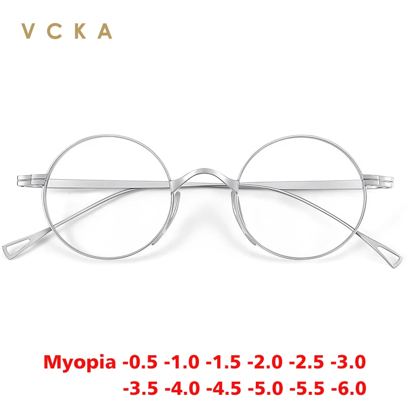 

VCKA Vintage Round Acetate Titanium Myopia Glasses Frame Men Retro Prescription Eyeglasses Women Luxury Eyewear -0.50 to -10