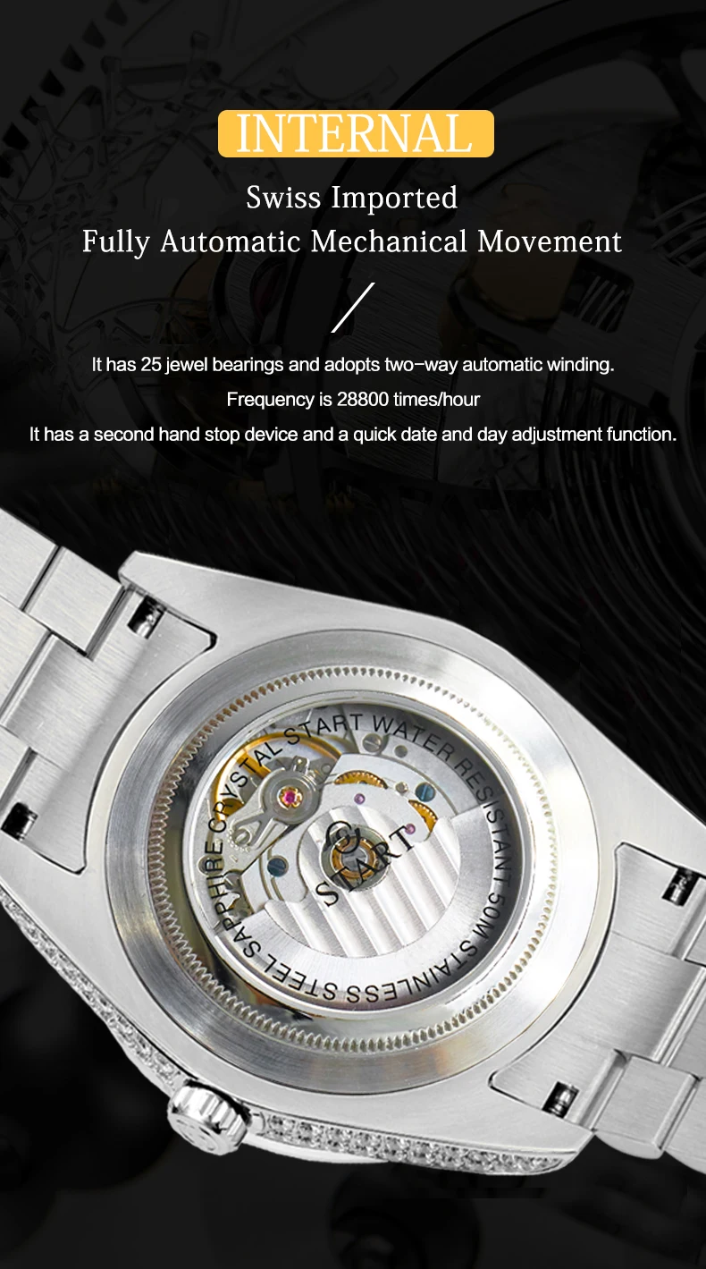 【START】Men's watch Swiss Automatic Mechanical Movement Diamond Watch Waterproof Date Week Function Golden watch S4cd997cc56a14c6a80a582671616c4a16