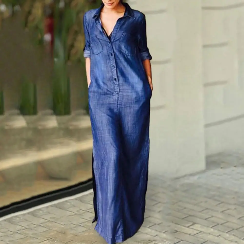 Breathable Denim Dress Bohemian Denim Maxi Dress with Split Hem Turn-down Collar for Women Plus Size Ankle Length Button Up Fall
Breathable Denim Dress Bohemian Denim Maxi Dress with Split Hem Turn-down Collar for Women Plus Size Ankle Length Button Up Fall