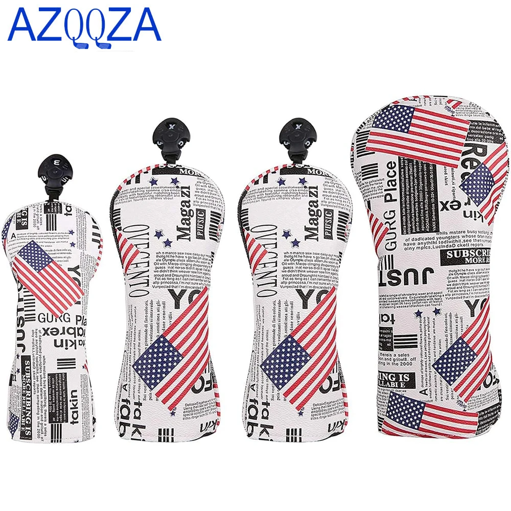 

1 set Golf USA Stars and Stripes Newspaper Print Golf Club Head Cover for 1,3,5,UT Driver,Fairway Wood,Hybrid Clubs