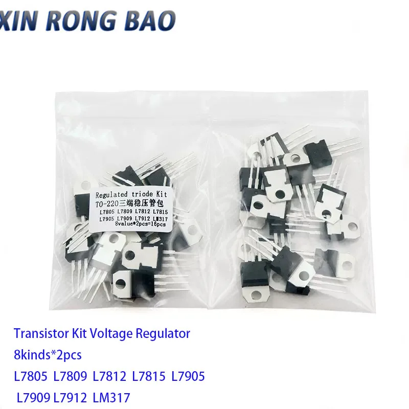 8value*2pcs=16pcs 7805 7809 7812 7815 7905 7909 7912 LM317T TO-220 Transistor Assortment Kit Voltage Regulator
8value*2pcs=16pcs 7805 7809 7812 7815 7905 7909 7912 LM317T TO-220 Transistor Assortment Kit Voltage Regulator