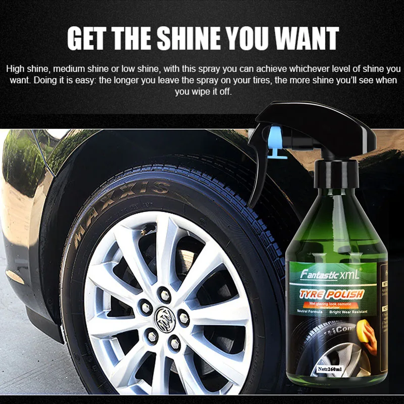 260ml Car Tire Shine Spray Tyre Gloss Tires Coating Spray Liquid Detailing Agent Wheel Brightener Anti Scratch
260ml Car Tire Shine Spray Tyre Gloss Tires Coating Spray Liquid Detailing Agent Wheel Brightener Anti Scratch
