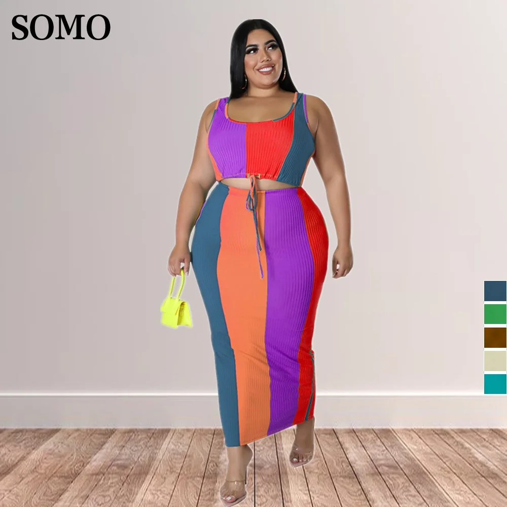 Fashion Sleeveless Tank Crop Top Long Skirt Patchwork Summer Outfits Ribbed Plus Size Two Piece Set Wholesale Dropshipping
Fashion Sleeveless Tank Crop Top Long Skirt Patchwork Summer Outfits Ribbed Plus Size Two Piece Set Wholesale Dropshipping