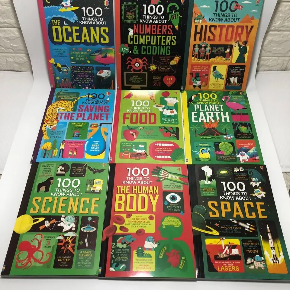 

9 Books/Set Top 100 Discoveries High Grade Things to Know About Encyclopedia Paperback Early childhood education books Livro Hot
