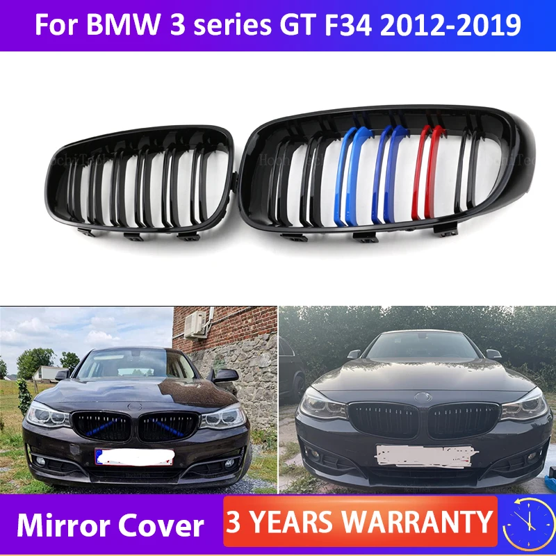 

For BMW 3 Series GT 3GT F34 2012-2019 320i 328i 335i Gloss Black Front Bumper Kidney Grill Grilles XDrive Double Line M Style