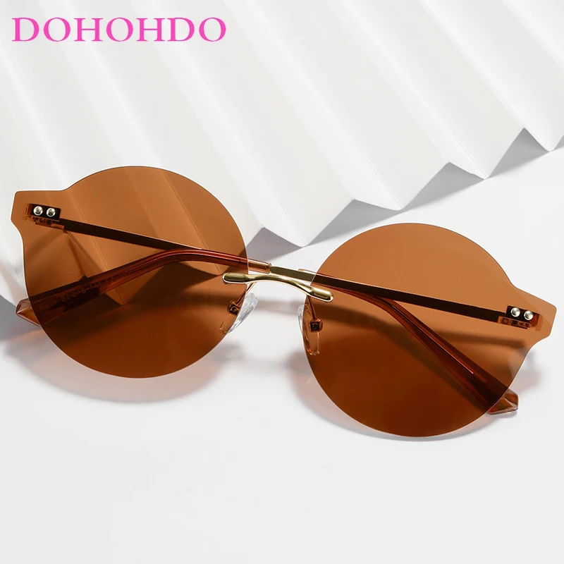 

DOHOHDO Retro Rimless Round Sunglasses Women Luxury Brand Designer Candy Colored Men Shades Y2K Retro Sunglasses Female UV400