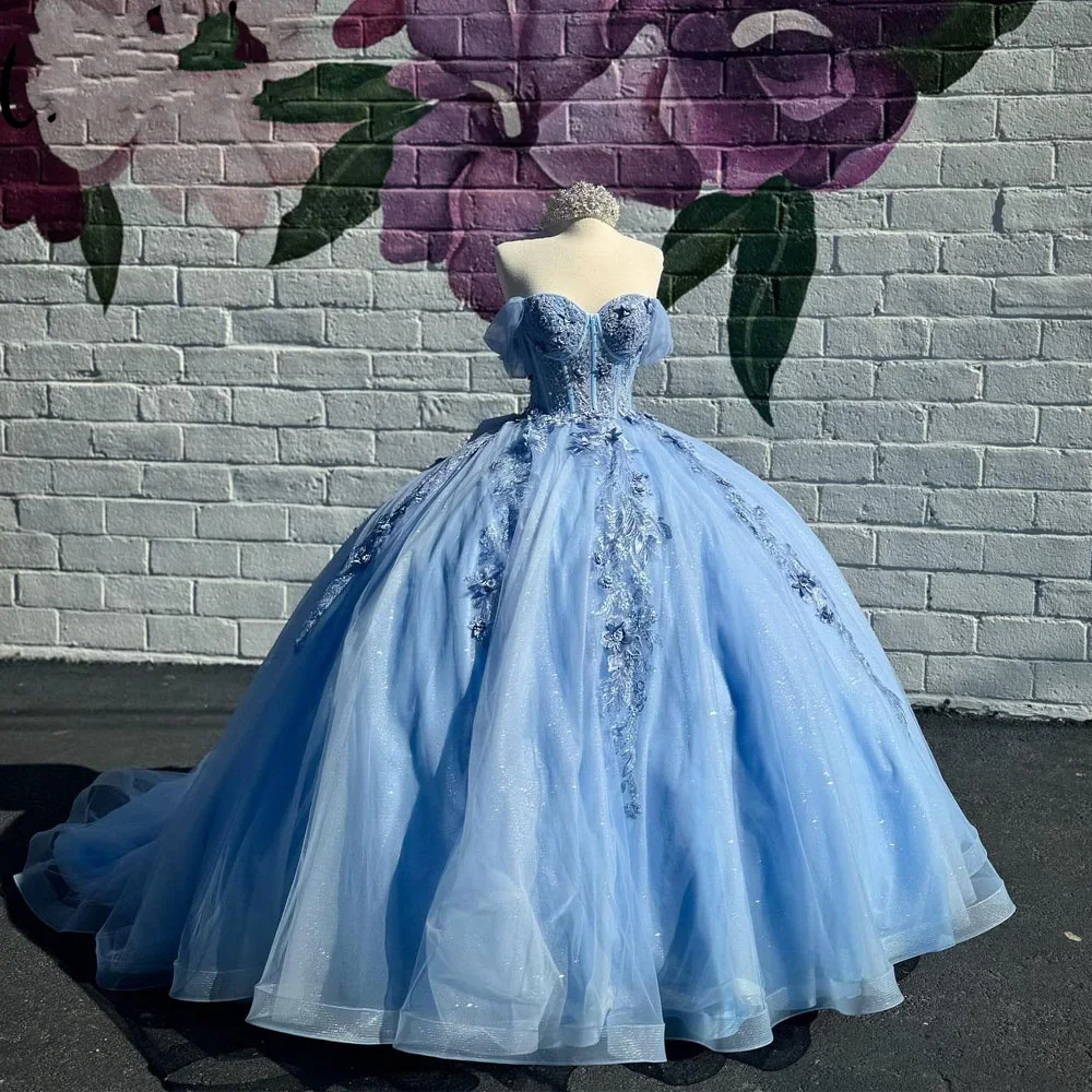 

Angelsbridep Sky Blue бальное платье милое 16 Quinceanera платье с блестящей аппликацией на день рождения платья 15 лет