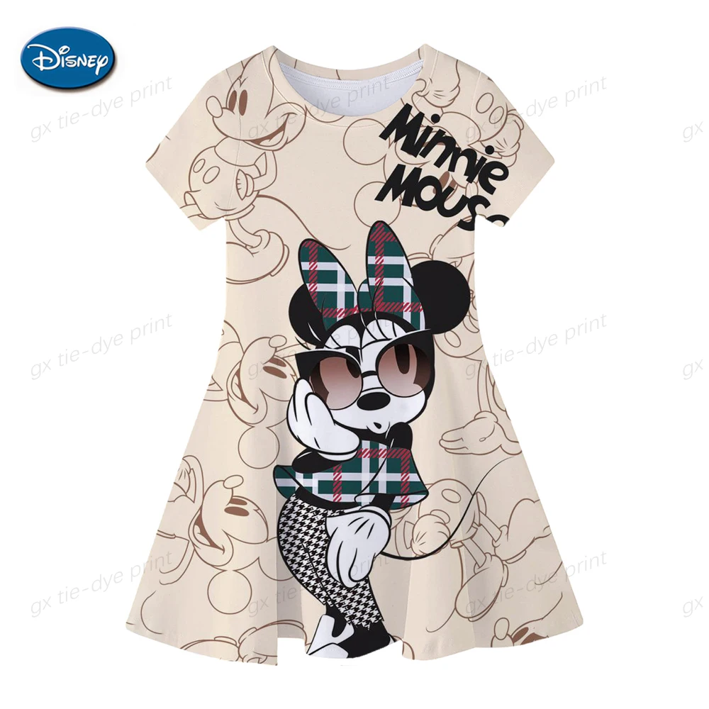

Лидер продаж, классическое платье для девочек с рисунком Микки Мауса Диснея, модная повседневная детская одежда, летняя повседневная детская одежда с коротким рукавом