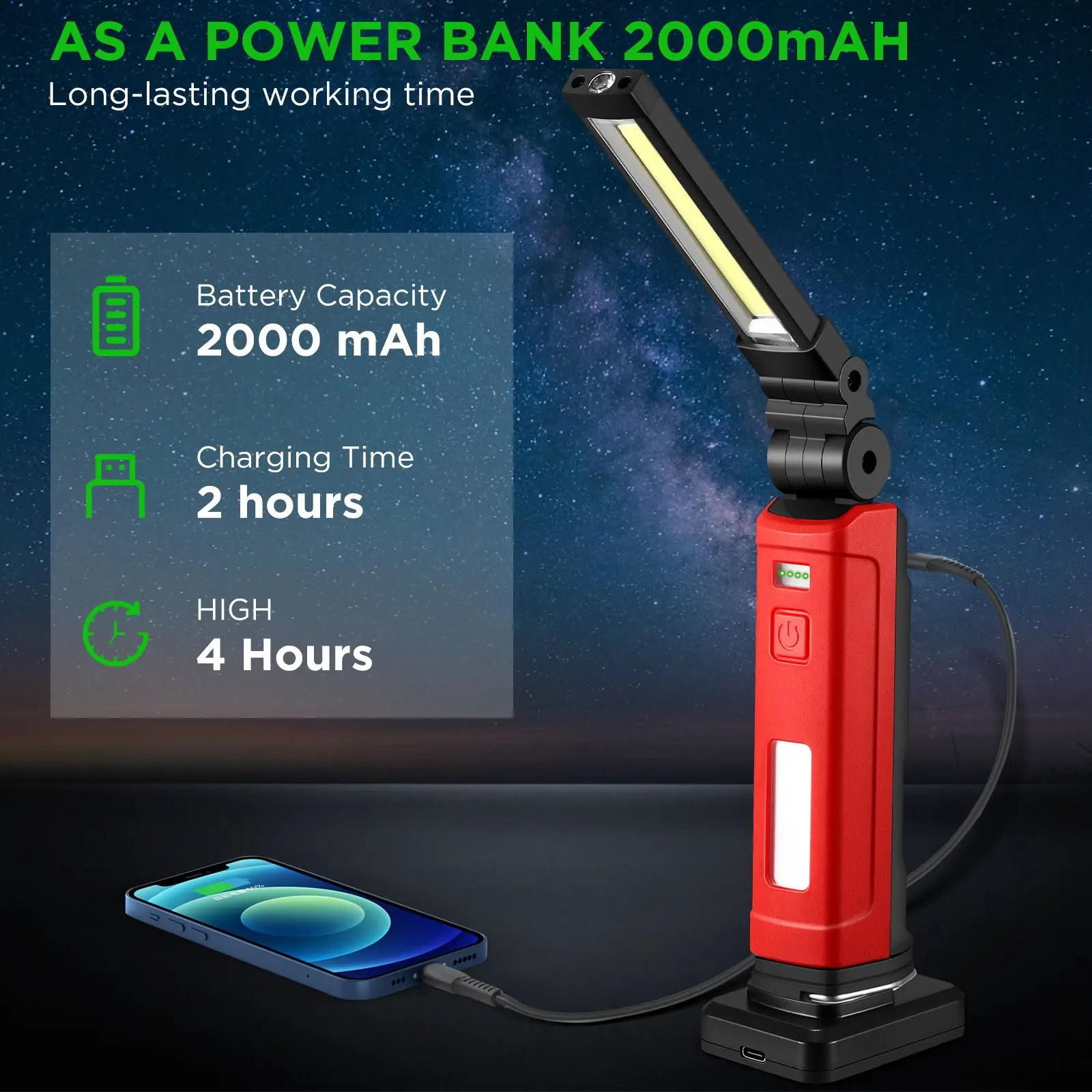 LED Emergency Floodlight COB Folding Work Lamp Strong Magnet Strong Light Emergency Flashlight Rechargeable Folding Work Light
LED Emergency Floodlight COB Folding Work Lamp Strong Magnet Strong Light Emergency Flashlight Rechargeable Folding Work Light