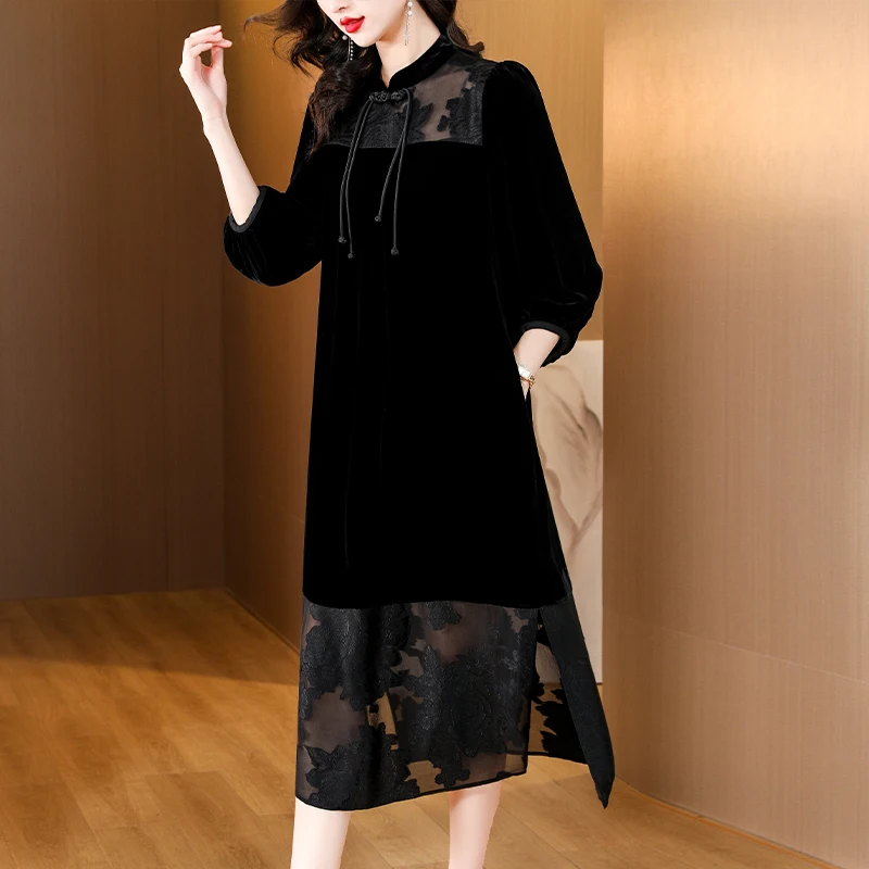 Новинка 2023, модное шелковое бархатное платье, женское осенне-зимнее винтажное платье свободного кроя с рукавом 3/4, повседневное праздничное платье, платья 
Новинка 2023, модное шелковое бархатное платье, женское осенне-зимнее винтажное платье свободного кроя с рукавом 3/4, повседневное праздничное платье, платья