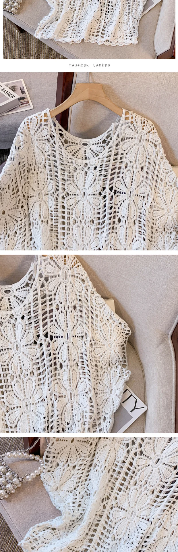 Daisy Crochet Lace Top Batwing Sleeve Hollow-out Floral Openwork Knit Blouse Women Beach Cover-up Spring Summer 2026 Boho 6 S4cef43426734418e9596d8dae897d815n
